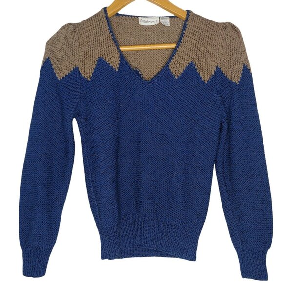 Vintage Weathervane Womens Small Sweater Pullover Geometric Teal Brown Retro - Picture 1 of 6